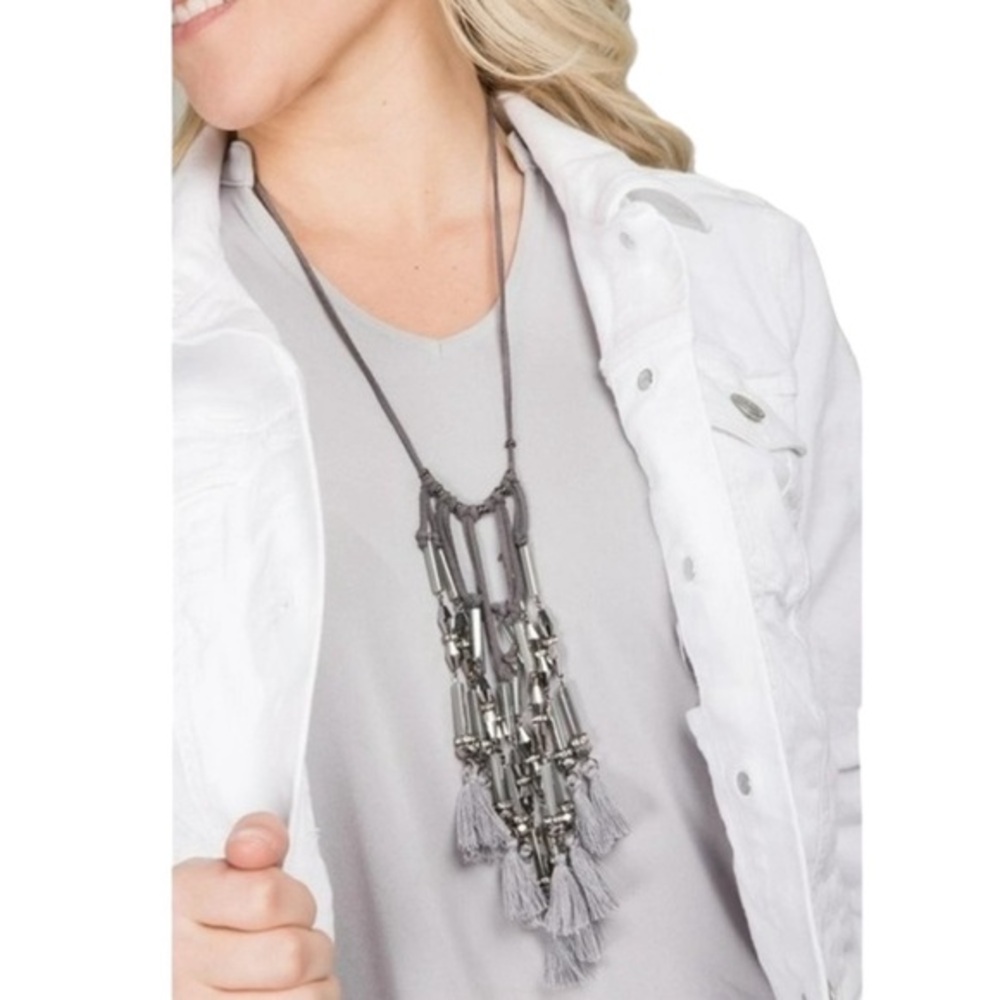 SAACHI BOHO BEADED TASSEL PARIJAT SUEDE NECKLACE